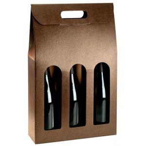 Estuche Maleta Cuero 3 botellas con asa y ventanas